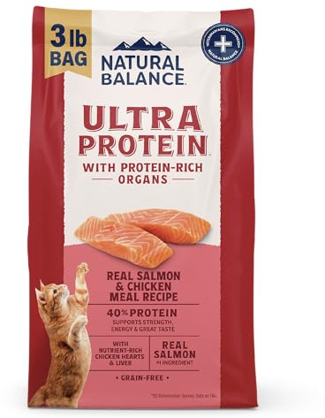 Natural Balance Ultra Protein Dry Cat Food, Real Salmon & Chicken Meal Recipe with Chicken Liver & Chicken Hearts - 3 lbs.