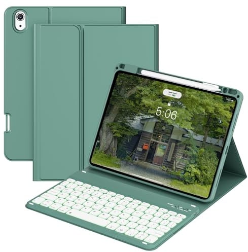 Keyboard Case for iPad Air 11-inch M4 (2026 ) / M3 (2025) / M2 (2024), iPad Air 5th (2022) / 4th Generation 10.9 Inch - 7 Colors Backlit Keyboard Cover with Pencil Holder, Auto Wake/Sleep, Dark Green