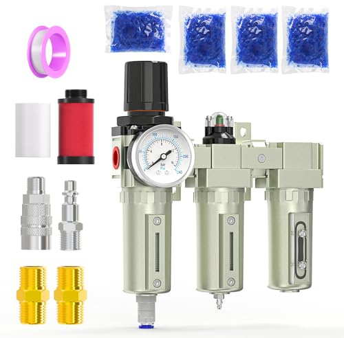MEANLIN MEASURE 3/4 BSP Heavy Duty Industrial Grade 3 Stage Air Drying System, Auto Drain, Coalescing Filter, Particulate Filter, Desiccant Dryer and Air Regulator For Plasma Cutter and Paint Spray