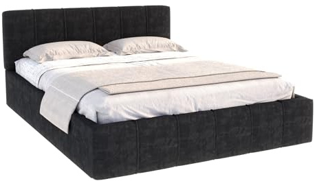 FDM Bett Florida 160x200 cm mit Lattenrost Stauraum Doppelbett Samt Trinity schwarz Bettkasten