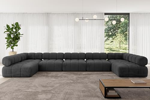ALTDECOR Modulares Sofa Ecksofa in U-Form Corner modular Sofa Eckcouch Couch Wohnlandschaft Cauchsofa Polstersofa Garvo-U3-475x190x70 cm Schwarz