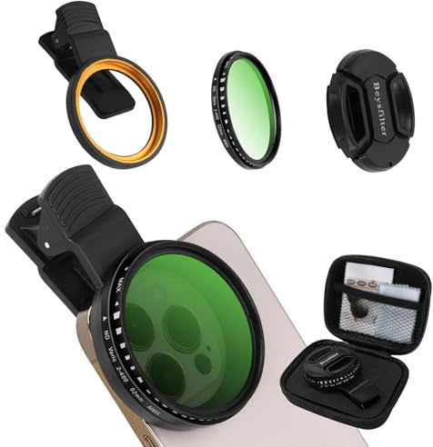 Phone ND2-ND400-Filter, variabler 52 mm, mehrschichtiger Clip, verstellbare Neutraldichtelinse, kompatibel mit iPhone 16/15/14/13 Pro Max, Samsung Galaxy, Google Pixel und anderen Smartphones