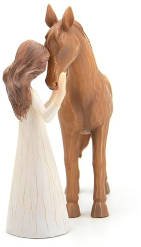 Wzxksoac For Girls for Horse Lovers Women-Resin Figurine Gift of Girl Embracing A for Horse Sculpted Hand-Painted