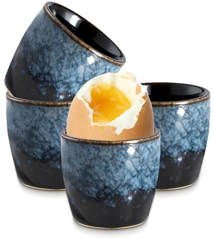 Tianher Egg Cups, Set Of 4 Ceramic Egg Cup Ceramic With Glossy Surface Vintage Blue Design For Any Breakfast Table Hard Soft Boiled Eggs