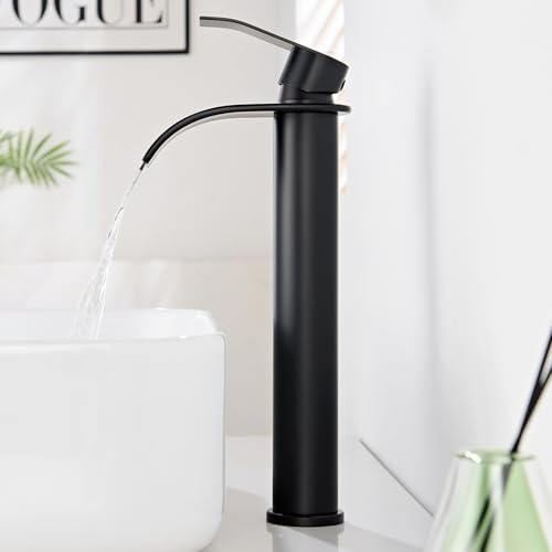 Wasserhahn Bad Schwarz Hoch, Waschtischarmatur Edelstahl, 245mm | Für Kalt- und Warmwasser, Einhandbedienung, DVGW Zertifiziert, Keramikkartusche, Bad