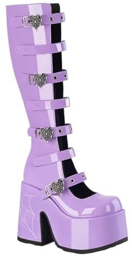 Bottes gothiques Love fluorescentes en cuir laqué avec fond épais creux et plateforme imperméable