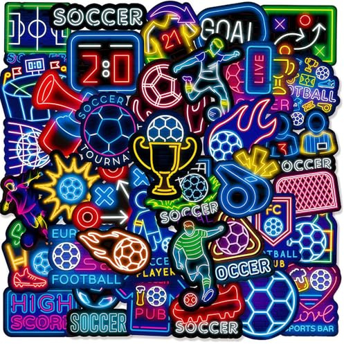 Zosutetoxo 50 Stück Neon Sport Sticker Set, wasserdichte Vinyl Aufkleber für Wasserflasche Laptop Skateboard, Coole Fußball Aesthetic Sticker für Kinder & Party Mitgebsel, EIN durchdachtes Geschenk