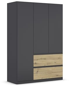 Rauch Möbel Costa, Kleiderschrank, Farbe Grau metallic, Breite 136 cm | Schrank, 3-türig, 2 Schubladen, Push-to-open, Zubehör Classic, für Schlafzimmer, Kinderzimmer, Babyzimmer, Garderobe