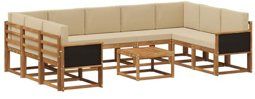 vidaXL Outdoor-Sofagarnitur 10 pcs Natur und Beige Massivholz Akazie, Akazien-Sofa-Set, modernes Outdoor-Sofa, Robustes Gartenmöbel, wetterfest, umbaubar und gemütlich