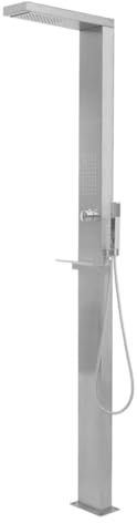 Kaloriko Doccia da giardino in acciaio inox, quadrata, design spazzolato, 15 x 44 x 210 cm, doccia a pioggia, doccetta a mano, accessorio per esterni, giardino, spa, per l'estate, la pulizia della