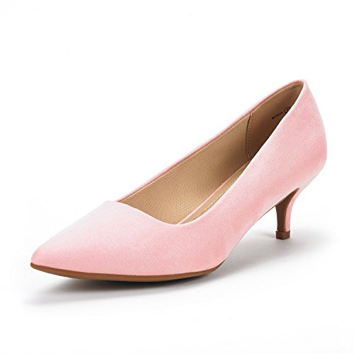 DREAM PAIRS Women's Kitten Heels Pointed Toe Dress Court Shoes Moda,Size 5,Pink/Suede,Moda