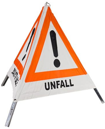 Dönges Faltsignal, 900 mm, retroreflektierend, Einsatz, Baustelle, Unfall (Warnpyramide 9905T21830 Warnschild 3-seitig faltbar THW)