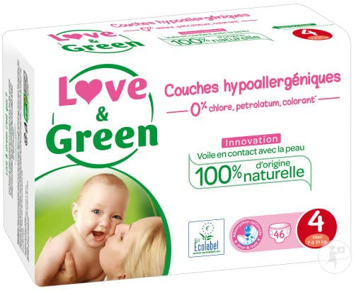 Love & Green Windeln, hypoallergen, Größe 4 (7-14 kg) x46 (2 Packungen mit je 92 Windeln)