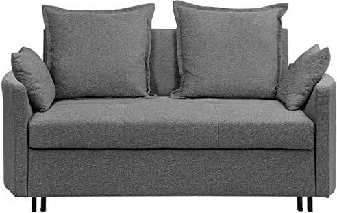 Beliani 2-Sitzer Sofa mit Schlaffunktion Stoff grau mehrere Kissen Schlafsofa Hovin