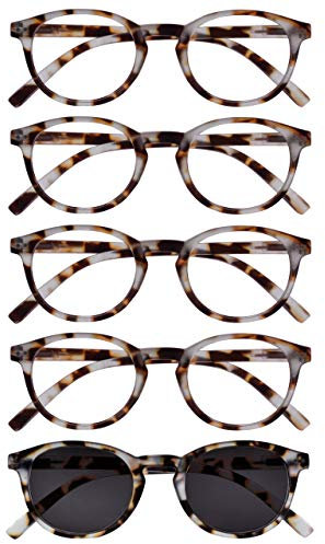 OPULIZE Zen 5er-Pack Lesebrille Mit Sonne Leser Licht Braune Schildpatt Klein Herren Damen RRRRS24-1T +1,50
