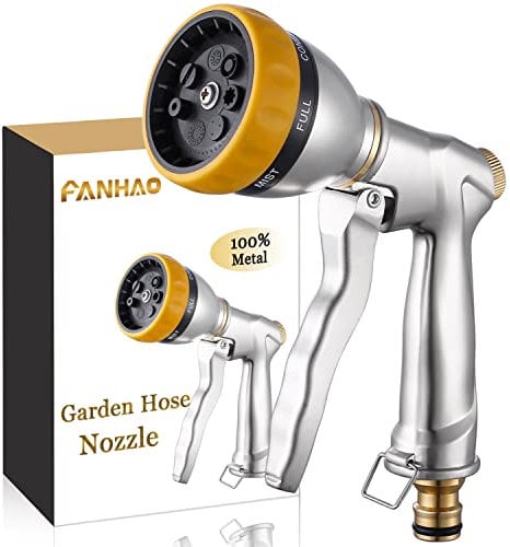 FANHAO Multi Garden Hose Spray Gun with 7 Patterns, 100% Heavy Duty Metal Garden Hose Nozzle Zinc Alloy High Pressure Water Gun for Plant Watering, Car and Pet Washing, Sidewalk Cleaning