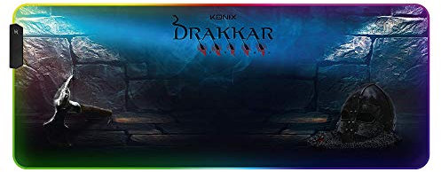 Konix Drakkar Alfombrilla de ratón Gaming Hetland XL 80 x 30 cm - Bordes retroiluminados RGB 7 Colores - Diseño Vikingo