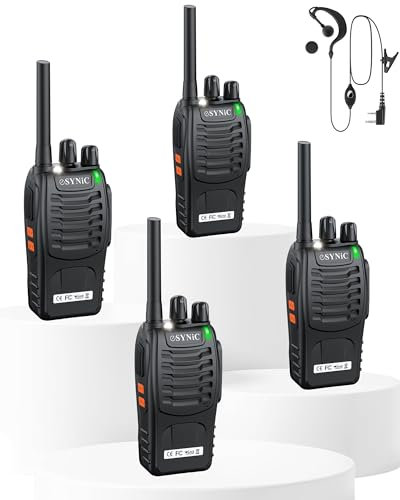 eSynic 4PCS Walkie Talkies Recargables, Walkie Talkie de Largo Alcance para Adultos 16 Canales Función VOX Walkie Talky con Auriculares Originales, Casa, Hotel, etc.