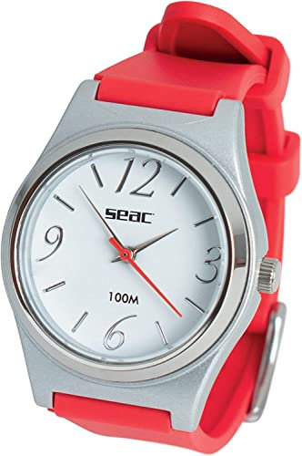 SEAC Unisex Erwachsene Classic Damenuhr, wasserdicht, 100 m, Edelstahl, Korallenrot, Standard
