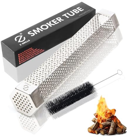 Z GRILLS Pellet-Räucherrohr mit 2 Haken und Bürste, 30,5 cm BBQ Billowing Rauchnetz Edelstahl für Kalt/Heißräuchern