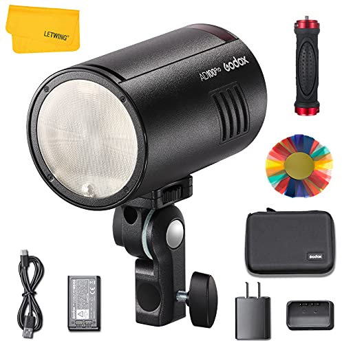 Godox AD100Pro Flash de Poche, TTL Strobe Pocket Flash HSS 1/8000s Speedlite, Li-ION Batterie, 360 Flashs Pleine Puissance, Compatible pour Nikon Canon Sony Fujifilm Olympus Panasonic Pentax Caméra