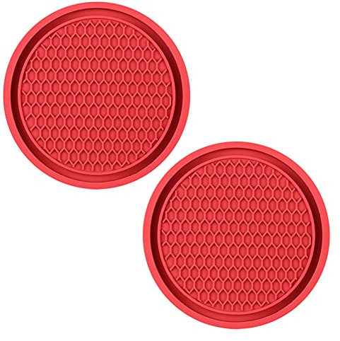 Dessous de Verre Set de 2, MoreChioce Universel sous Verre Rond Créatif Voiture Coussin D'isolation en PVC sous-Verres Antidérapant Dessin Animé Décoration Fournitures,Rouge