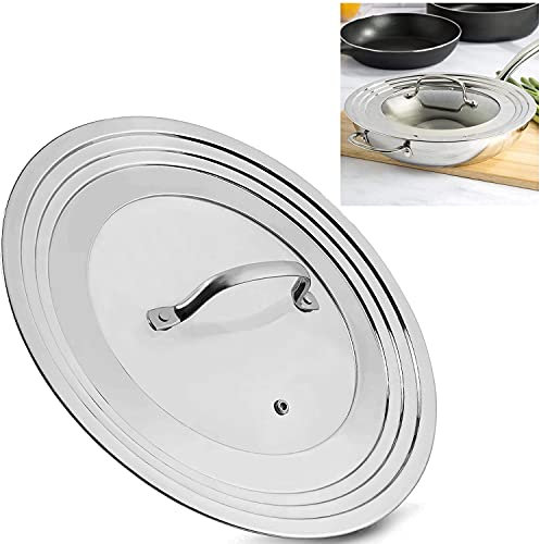 KEISSCO Stainless Steel Universal Lid for Pots, Pans and Skillets - Fits 7 to 12 Pot and Pans - Tempered Glass with Stainless Steel Rim Replacement Frying Pan Cover and Cast Iron Skillet Lid