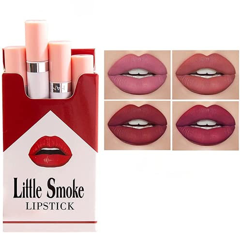 Matte Tattoo Lippenstift Zigarette Set Von 4, Tragbare, Wasserdichte Antihaft-TöNung FlüSsige SüßE Kleine LippentöNung Fleckenbalsam, Antihaft-Lang Anhaltende Kosmetik Make-Up Frauen MäDchen (Set A)