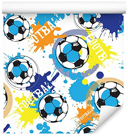 Muralo Vlies Tapete 10m Tapeten Rollen Kinder bunter FUßBALL Sport Aufschriften Vliestapete 1000 x 53cm Wand Tapete Kinderzimmer Kinderstube Moderne Wanddeko Wand Dekoration