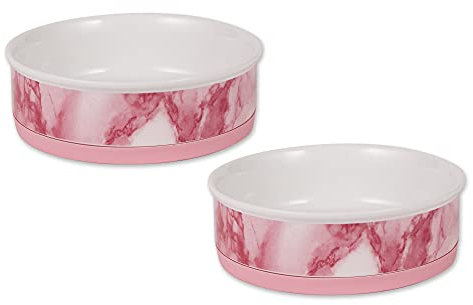 Bone Dry Pet Bowl Collection Ceramic Set, Large, Pink, 2 Piece