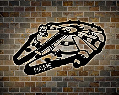 LED Nachtlicht Schlummerlicht MDF Holz Led personalisiert mit Name Geschenk für Freunde Familie Sie Ihn (Raumschiff)
