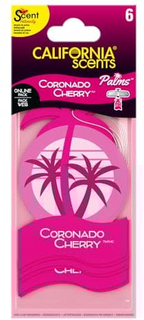 California Scents Palms, Car Air Fresheners for Hanging, Cherry Scent, Set of 6, New Car Smell, Strong Long-Lasting Fragrance, Eliminates Odour