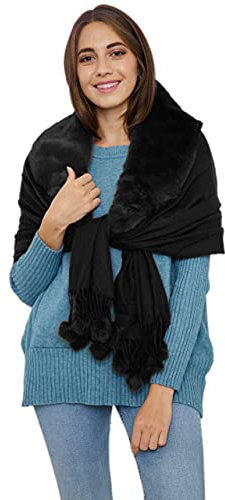 Van Der Rich ® - Großer Pelzkragen warmer Winterschal - Damen (Schwarz, One size)