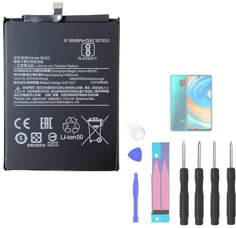 Aousavo BN52 - Batteria di ricambio compatibile con Xiaomi Redmi Note 9 Pro 9s con kit di strumenti gratuiti