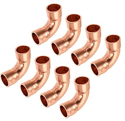 sourcing map Lot de 8 raccords coudés à 90 degrés en cuivre raccord per tuyau de chauffage et climatisation 1/4''