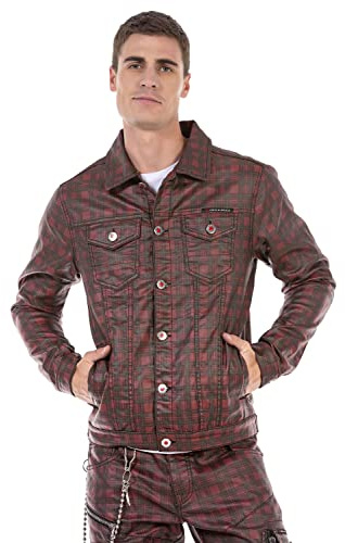 Cipo & Baxx Herren Jacke CJ277 Rot – Stylische Übergangsjacke im Modernen Streetwear Look mit Hemdkragen, Knopfleiste & Brusttaschen – Lässige Freizeitjacke für Alltag & Party - CJ277 Rot XXL
