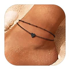 PROSTEEL Ankle Bracelets for Women Waterproof Summer Gift Jewelry Cute Black Heart Anklet Layered Non Tarnish