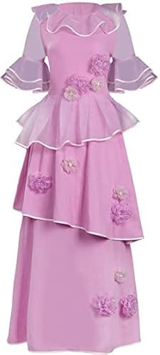 SZYDM Damen Isabella Kostüm Cosplay Kleid Halloween Mirabel Madrigal Kurzarm Rosa Blumenkleid Outfits mit Brille Ohrringe für Erwachsene,Isabella Costume Women,L