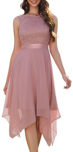 Berylove Cocktailkleid Asymmetrisches Kleid Festliches Kleid Damen Abendkleid BLP7039 Blush S
