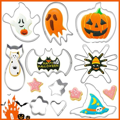 Moldes para Galletas Halloween,Saijer Cookie Cutter Cortador de Bizcocho Cortadores de Galletas de Pastelería de Acero Inoxidable Infantiles Moldes Galletas Reposteria Moldes para Galletas Halloween