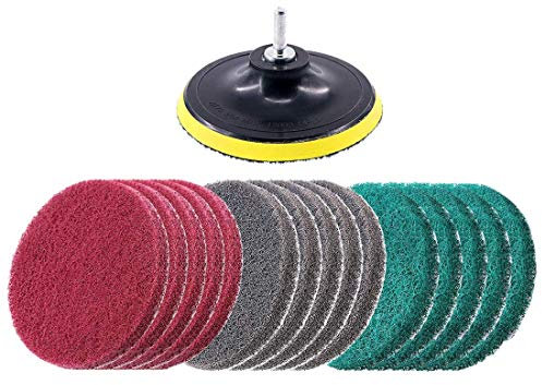 16Pcs 5Inch 3 Different Color Scrubbing Pads Drill Powered Brush Tile Scrubber Scouring Pads Cleaning Kit,Abrasive Buffing Pads Replacement 1 Pcs Attachment for House Cleaning