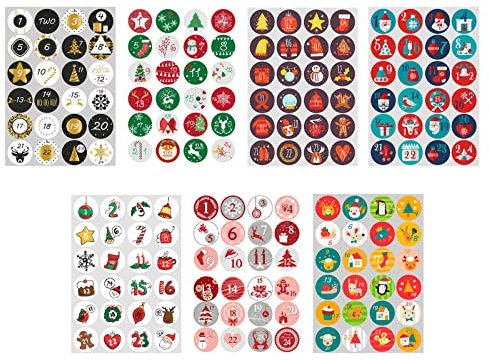 Adventskalender Aufkleber (1-24), 7 x 24 Adventskalender Sticker Zahlen Aufkleber, Sticker für Kalender zum selber basteln für Weihnachten, für Weihnachtsgeschenkdekoration, Advent Kalender Aufkleb