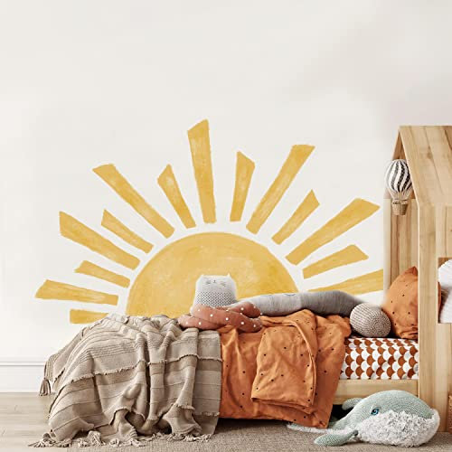 astrkiz Wandtattoo Sonne Selbstklebend Wandaufkleber Boho sonne aufkleber groß Wandsticker Sonne Wandtattoo für Kinder Mädchen Junge Kinderzimmer Babyzimmer, Boho Halbsonne 120 x 67 cm