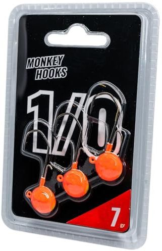 Monkey Lures Hook - 3 Jigköpfe, Größe/Gewicht/Farbe:Gr. 1/0 / 7g / Orange