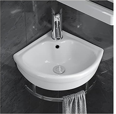 ZYLEDW Vasque d'angle Suspendu Vasque à Poser, Lavabo Salle de Bain, Lave Main Gain de Place, Mini Lavabo en Céramique Blanche avec Trop-Plein (Size : A-Small)
