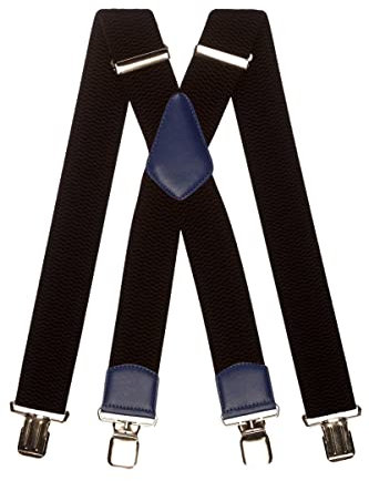 Olata Bretelles Extra Larges en X pour Hommes avec Cuir de Couleur - 5 cm. Bleu Royal (Clips D'Argent)