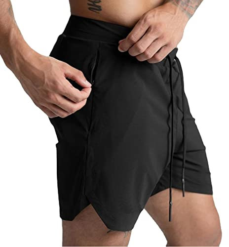 Homme Short Course à Pied Léger Sport Shorts Séchage Rapide avec Poche Time to Run Shorts De Course De Gymnastique Et D'entraînement Short de Jogging Court -Confortable avec Poches Noir