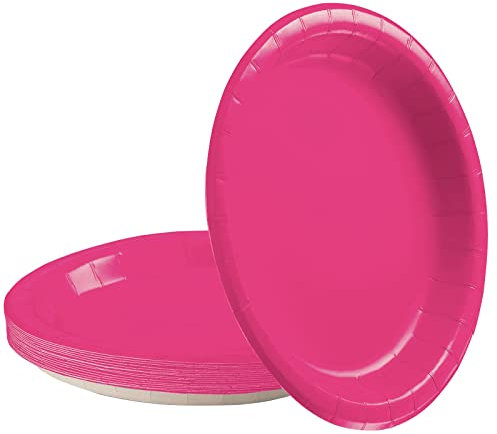POPOYU 16Pcs Rose Pink Party Paper Plates 9 inch, Rose Pink Party Tableware Decor Rose Pink Disposable Paper Plate Rose Pink Plates for Kids Rose Pink Party Supplies Table Decorations