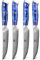 WILDMOK Juego de cuchillos para bistec de Damasco de 12 cm, 4 cuchillos de cocina para bistec profesionales afilados, de acero Super VG10 japonés con mango G10 de espiga completa (Mango azul)