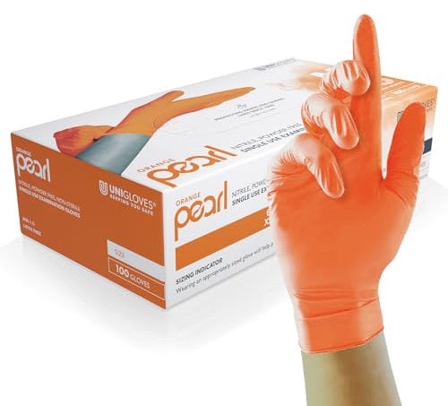 Unigloves Orange Pearl Guanti Monouso in Nitrile - Resistenti, Senza Polvere e Senza Lattice - Adatti per uso Sanitario, Alimentare e Professionale - Confezione da 100, Arancione, Taglia L (GP0134)